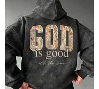 Herren Kapuzenpullover mit Blumen- & Buchstaben-Muster, lockerer Schnitt, gewaschener Pullover Hoodie