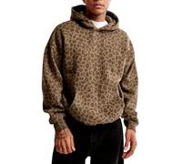 Herren-Kapuzenpullover mit Leopardenmuster, Teddy-Fleece, Sweatshirt mit Tasche, übergroßes Kapuzen-Top, Retro-Pullover, leicht, bequem, langärmelig, Winter, warm, Freizeitkleidung, coffee, S