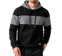 Herren Kapuzenpullover Patchwork Karomuster Jacquard Kordelzug Tasche | Langärmeliges Herren-Sweatshirt im Color-Block-Streifendesign Freizeitmode