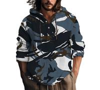 Herren-Kapuzenshirt aus Leinen, langärmelig, mit Kordelzug, 3D-Camouflage-Druck, lässig, modisch, Hoody-T-Shirt, Herren, Button-Down-Top, bequem, atmungsaktiv, Pullover mit Kapuze, grey10, M