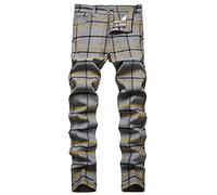 Herren Karierte Hose Business Arbeitshose Slim Fit Chino Hose Trainingshose Sweatpant Jogginghose Sporthose Chinohose Regular Fit Stretch Hose Karo-Muster Herrenhose Freizeithose