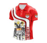 Herren Karneval Köln Geißbock Poloshirt Button-Down Kurzarm Hemd Shirt Festival Kölsch Wappen Polo Tops Männer Regular Fit Polohemd Fasching Kostüm Kölner Poloshirts Karnevalskostüm