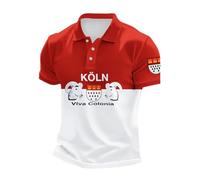 Herren Karneval Köln Geißbock Poloshirt Button-Down Kurzarm Hemd Shirt Festival Kölsch Wappen Polo Tops Männer Regular Fit Polohemd Fasching Kostüm Kölner Poloshirts Karnevalskostüm (01 Rot, XXXXL)