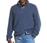 Herren-Kaschmir-Pullover, Business-Casual, 1/4-Reißverschluss, Stehkragen, Polo-Stil, Blau, Large