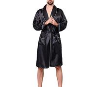 Herren Kimono Satin Robe Langarm Nachtwäsche Negligee Lang Sleepwear V Ausschnitt mit Gürtel,Einteiliges Seidennachthemd Sommer Dünnes Langärmeliges Nachthemd,Schwarz1,3XL