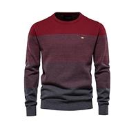 Herren Klassisch Strickpullover Langarm Rundhals Pullover Streifen Slim Fit Sweatshirt
