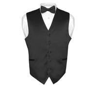 Herren Kleid Weste & Fliege Einfarbig Schwarz Farbe Bow Tie Set für Anzug oder Smoking, Schwarz, Large