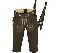 Herren Kniebund Lederhose im festem Ziegen Leder, mit Träger und Stickerei