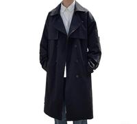 Herren Koreanischer Stil Lange Trenchcoat Zweireihige Jacke Outwear Streetwear Windbreaker Overcoat Geeignet für Kühle Jahreszeiten (L Schwarz)