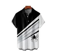 Herren Kurzarm Button Down Bowling Shirts Hawaiian Casual Printed Sommer Regular Fit Strand Aloha Shirt, Halloween-Spinnen-Druck, XX-Large