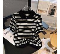 Herren Kurzarm gestreifter minimalistischer Retro Strickpullover, lässige Alltagskleidung Urlaub Strand Schwarz und Weiß gestreift Sommer