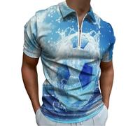 Herren Kurzarm Poloshirt 3D-Wassertropfen-Fußball Atmungsaktiv T-Shirt Modernes Stadion Übergrößen Golf Sommer Poloshirts Männer Blau Business Arbeits T Shirt Polohemd Für Freizeit