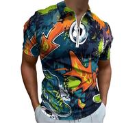 Herren Kurzarm Poloshirt Graffiti Fußballmotiven Atmungsaktiv T-Shirt Stylischer Fußball Übergrößen Golf Sommer Poloshirts Männer Blau Business Arbeits T Shirt Polohemd Für Freizeit
