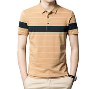Herren Kurzarm Poloshirt - Sommer Dünn Mode Gestreiftes Revers Lässig Atmungsaktives T-Shirt, Erwachsene Knopfverschluss Klassisch Trendy Tee Tops, wie abgebildet, M