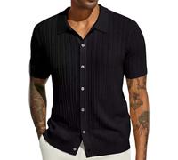 Herren Kurzarm-Strickhemd Casual Button Hollow Out Beach Shirt Herren Strickjacke Lässige Langarm Kläppchenkragen Strickjacke Poloshirt Herren Kurzarm Slim Fit Button Down Leichtes Sommerhemd