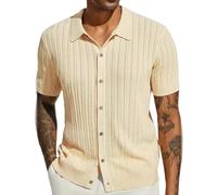 Herren Kurzarm-Strickhemd Casual Button Hollow Out Beach Shirt Herren Strickjacke Lässige Langarm Kläppchenkragen Strickjacke Poloshirt Herren Kurzarm Slim Fit Button Down Leichtes Sommerhemd