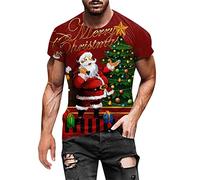 Herren Kurzarm T-Shirt Rundhalsausschnitt und Weihnachtsdruck Herren Herbst Winter Casual O Neck Weihnachten Printed Kurzarm T-Shirt Top Bluse