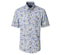 Herren Kurzarmhemd Floral ? 100% Baumwolle ? Casual Fit ? Sommerhemd mit Blumenmuster ? Button Down Kragen ? Blau Gelb XL