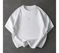 Herren Lässig besticktes gewaschenes Kurzarm T-Shirt, Weiß, Sommer, Basic, Urlaub, Vintage Streetwear Baumwolle Valentinstag, Y2k, Mardi Gras,
