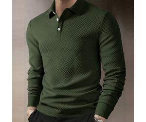 Herren Lässig Einfarbig Strukturiertes Langarm Poloshirt, Herbst, Grün Herren, Business Für Herbst, Formal, Zeremonie