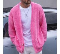 Herren Lässig einfarbiger Cardigan mit Doppeltasche, Herbst/Winter einfarbiger Oversized Cardigan in Pink, Lässiger urbaner Cardigan, als Geschenk für