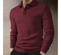 Herren Lässig Einfarbiges Strukturiertes Langarm Poloshirt für Männer, für den Herbst
