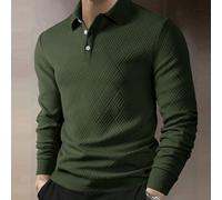Herren Lässig einfarbiges strukturiertes Langarm Poloshirt, Herbst, grünes Poloshirt Herren, strukturiertes Poloshirt, Herren Business Lässig Poloshir