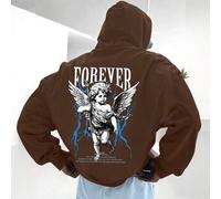 Herren Lässig Engel Buchstaben Muster Langarm Hoodie Sweatshirt, Herbst/Winter Streetwear Braun Hoodie, Fleece gefüttert