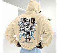 Herren Lässig Engel Buchstaben Muster Langarm Hoodie Sweatshirt, Herbst/Winter Streetwear Braun Hoodie, Fleece gefüttert