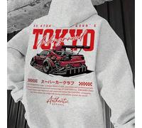 Herren Lässig Langarm Pullover Hoodie Sweatshirt mit Buchstaben- und Rennwagen-Muster