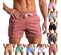 Herren Lässig Lose Sporthose Einfarbige Kurze Hosen für Men Baumwolle Three-point Shorts Elastischer Bund Kordelzug Short Pants Fitness Training Outdoor Kurze Hose Sommer Freizeithose mit Taschen