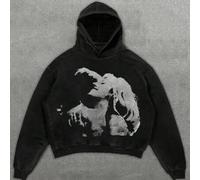 Herren Lässig Portrait Muster Sweatshirt, vintage gewaschener, locker sitzender, leichter Pullover Hoodie für Frühling & Herbst, vielseitig für Sport