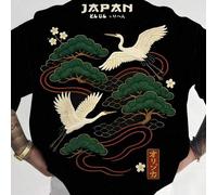 Herren Lässig Rundhals T-Shirt in Große Größen, Polyester Strickstoff, bequem & atmungsaktiv, modisches gesticktes Landschaftsmotiv, lässiger Street-S