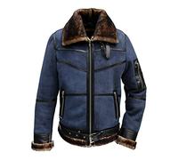 Herren Lammfelljacke B16 Blau Fliegerjacke Pilotenjacke U.S. Air Winterjacke echtes Merino Schaffell Lederjacke Felljacke Fashion Jacke Größe 3XL