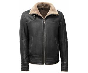 Herren Lammfelljacke Bomber Mark in Schwarzgrau