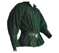 Herren Lang Mittelalter Hemd Schnürhemd Stehkragen Gothic Steampunk Viktorianisch Langarmshirt Ohne Gürtel Grün 2XL