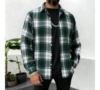 Herren Langarm Karohemd aus Flanell, dick und warm, Business Lässig Stil, neue Grünfarbe, Herbst/Winter
