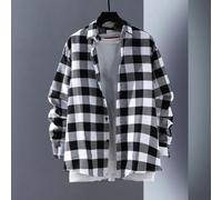 Herren Langarm Plaid Button Down Hemd Mantel Casual Kariertes Overshirt Loose Fit Cardigan Bluse mit Reverskragen Schottenkaromuster Shacket für den Alltag (L Schwarz)