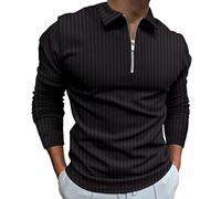Herren Langarm Poloshirt Reißverschluss Hals Business Casual Tops Geripptes Workout Tee Shirts Golf Rugby, schwarz, XX-Large