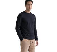 Langarmshirt STREET ONE MEN, Herren, Gr. S (38), schwarz (schwarz ink blau), Web, 100% Baumwolle, unifarben, normal normal, Rundhals, abgesteppt, Shirts Langarmshirt, aus reiner Baumwolle (19072650-S)