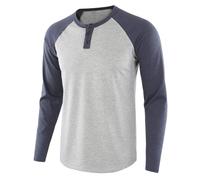 Herren Langarm T-Shirt aus Baumwolle Henley Hemden lässige Mode T-Shirts langärmliges Henley T-Shirt Rundhals Hemden V-Ausschnitt T-Shirt lässige taillierte mit Knöpfen Übergröße Farbblock T-Shirt