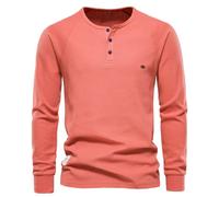 Herren Langarm T-Shirt Henley Waffel-Oberteile für Herren Henley Hemd lässige Oberteile Langarm Oberteil Henley Waffel T-Shirt Baumwoll Knopfhemd Rundhalsausschnitt lässige Slim Fit Basic T-Shirt
