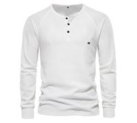 Herren Langarm T-Shirt Henley Waffel-Oberteile für Herren Henley Hemd lässige Oberteile Langarm Oberteil Henley Waffel T-Shirt Baumwoll Knopfhemd Rundhalsausschnitt lässige Slim Fit Basic T-Shirt