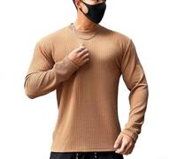 Herren Langarm-T-Shirt, T78 strukturiertes Frühherbst-Top, reifer Stil, koreanische innere Basisschicht, High-End-Vintage-Freizeithemd (XL Khaki)