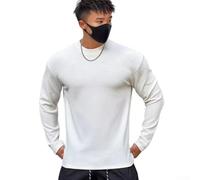 Herren Langarm T-Shirt, T78 strukturiertes Frühherbst-Top, reifer Stil, koreanische innere Basisschicht, High-End-Vintage-Freizeithemd (XL Weiß)