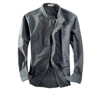 Herren-Langarmhemd, lässig, Leinen, chinesisch, schmal, Stehkragen, schmale Hemd, Jacke, Chambray-Hemden, lange Ärmel, grau, 6XL
