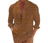 Herren Langarmshirt Knitterfrei Business Hemd Stehkragen Arbeitshemd Slim Fit Button-Down Hemd Stretch Einfarbig Hemd Sommer Freizeithemd Leicht Dünn Atmungsaktiv Urlaub Bluse Top, braun, 5XL