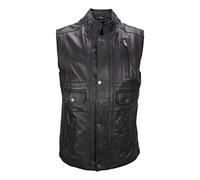 Herren lange Lederweste aus weichem Lammnappa Leder mit Stehkragen - Egon (58, schwarz)