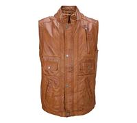 Herren lange Lederweste aus weichem Lammnappa Leder mit Stehkragen - Egon (64, cognac)