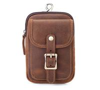 Herren Leder Kleine Gürteltasche Hüfttasche, Odot Braun Rindsleder Herrentasche Vertikale Bauchtasche Männer Freizeit Universal Handy Tasche mit Gürtel Schlaufe